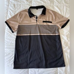 NWOT! MEN’S Tan and Black Striped Polo Shirt